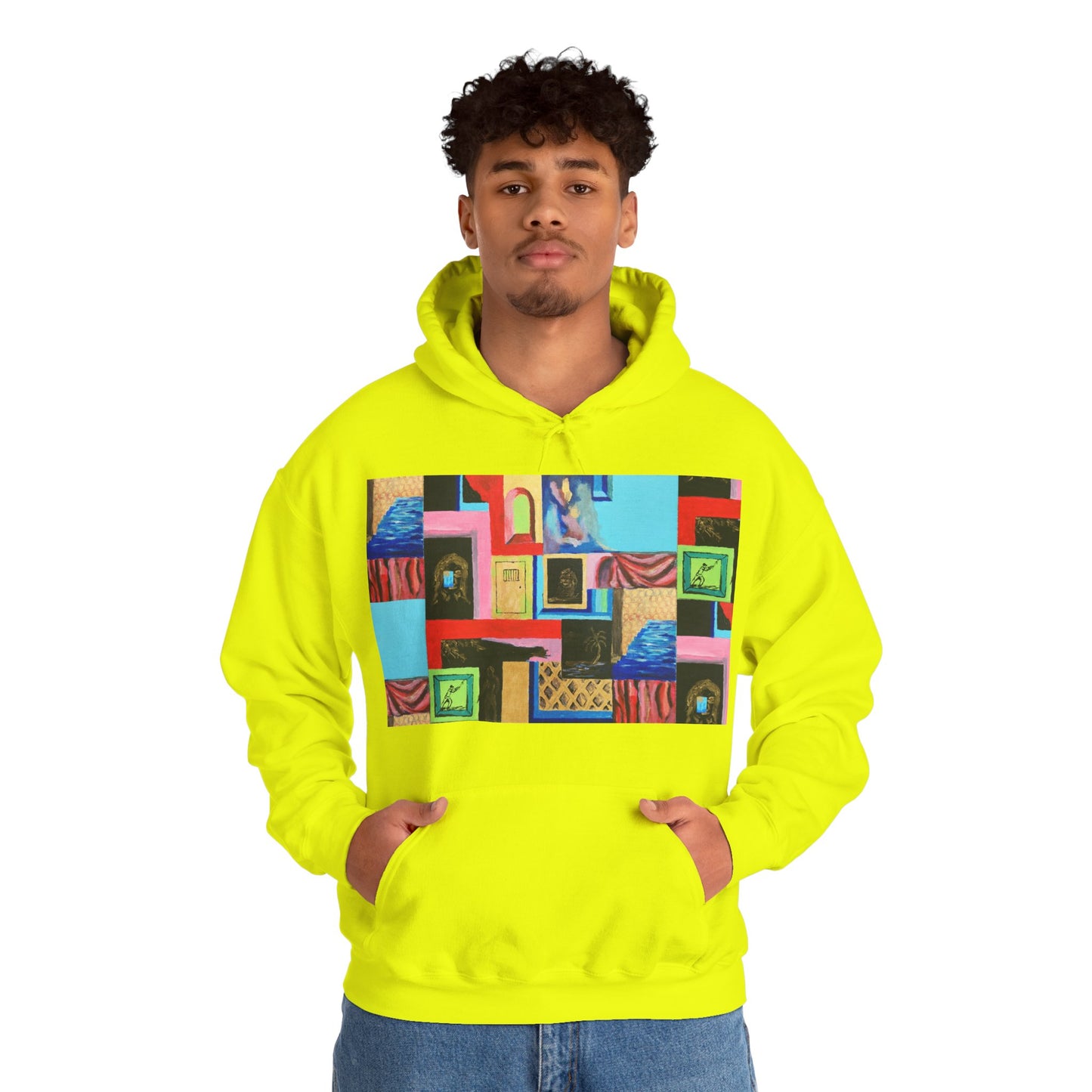 Efe Abstract Collage Hoodie — Colorful Retro Frames Art Sweatshirt