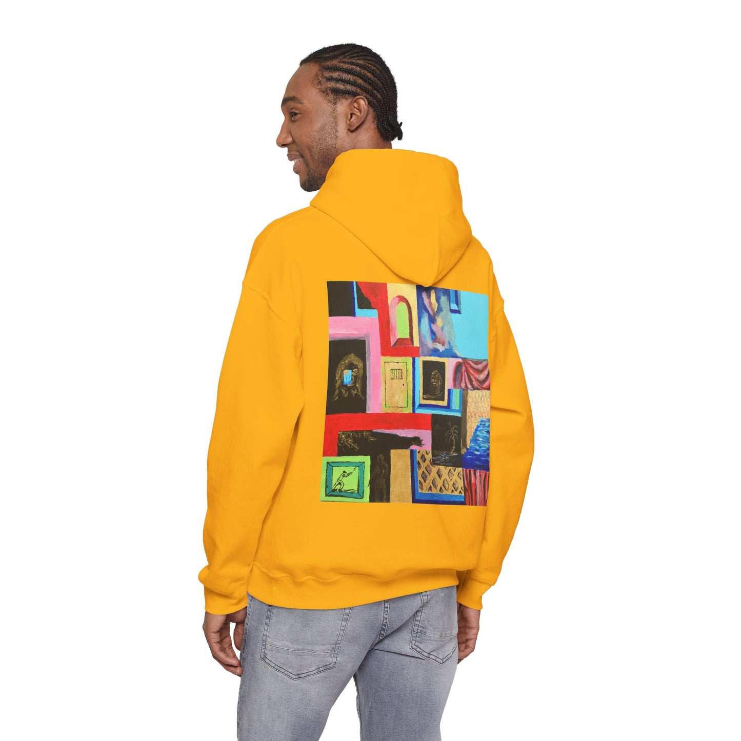 Efe Abstract Collage Hoodie — Colorful Retro Frames Art Sweatshirt