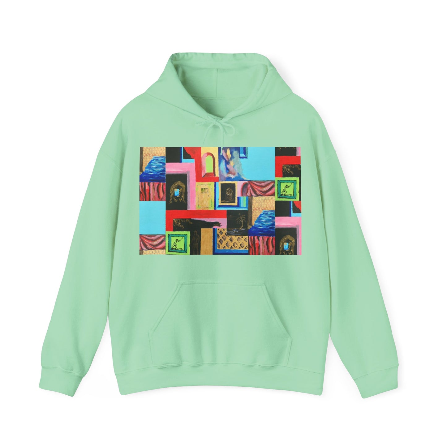 Efe Abstract Collage Hoodie — Colorful Retro Frames Art Sweatshirt