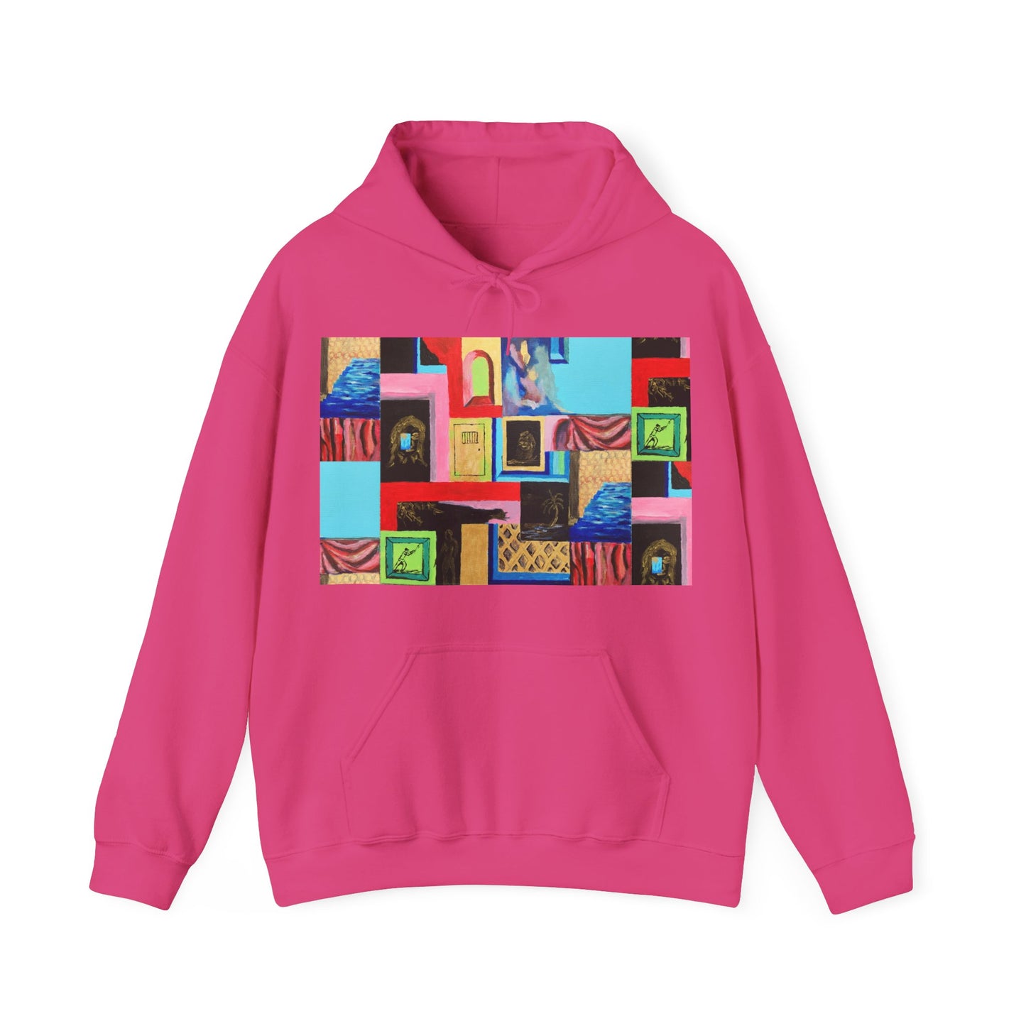 Efe Abstract Collage Hoodie — Colorful Retro Frames Art Sweatshirt
