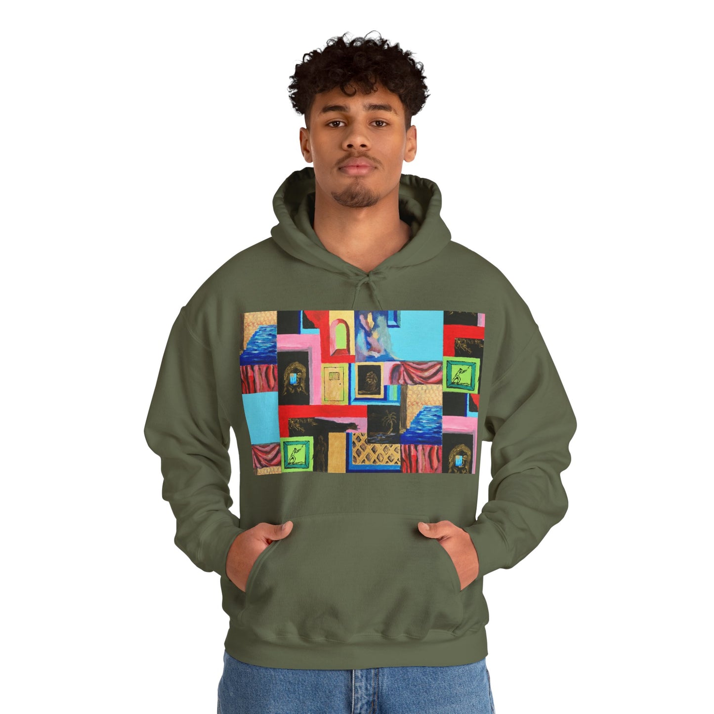 Efe Abstract Collage Hoodie — Colorful Retro Frames Art Sweatshirt