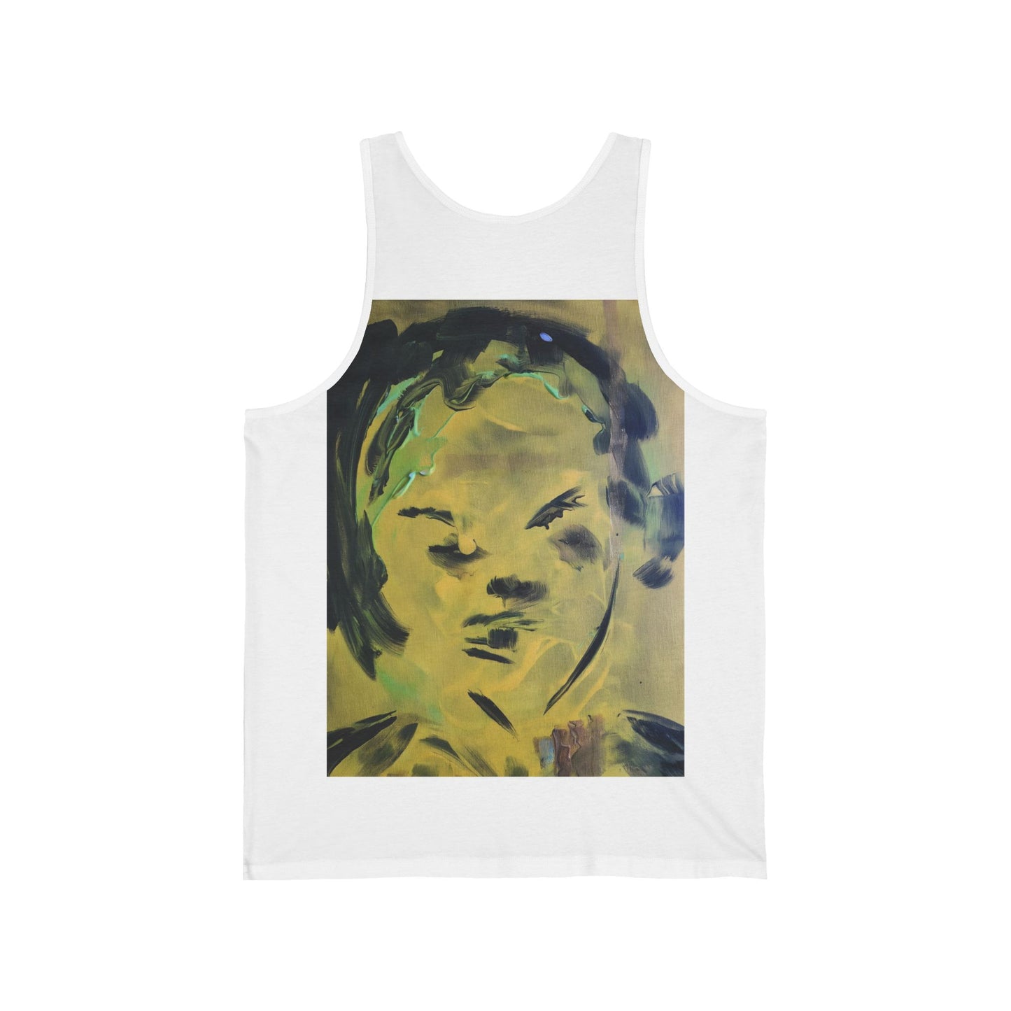 Efe Abstract Face Tank Top — Yellow Green Expressionist Portrait Graphic Tank