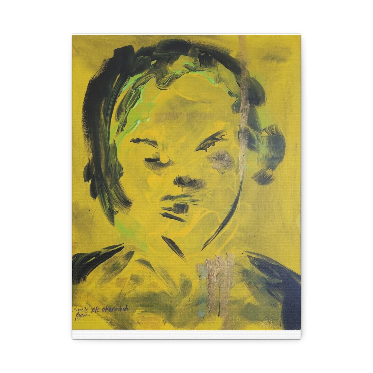 Efe open edition Art print on  Stretched Canvas - Bold Yellow Portrait for Wall Decor