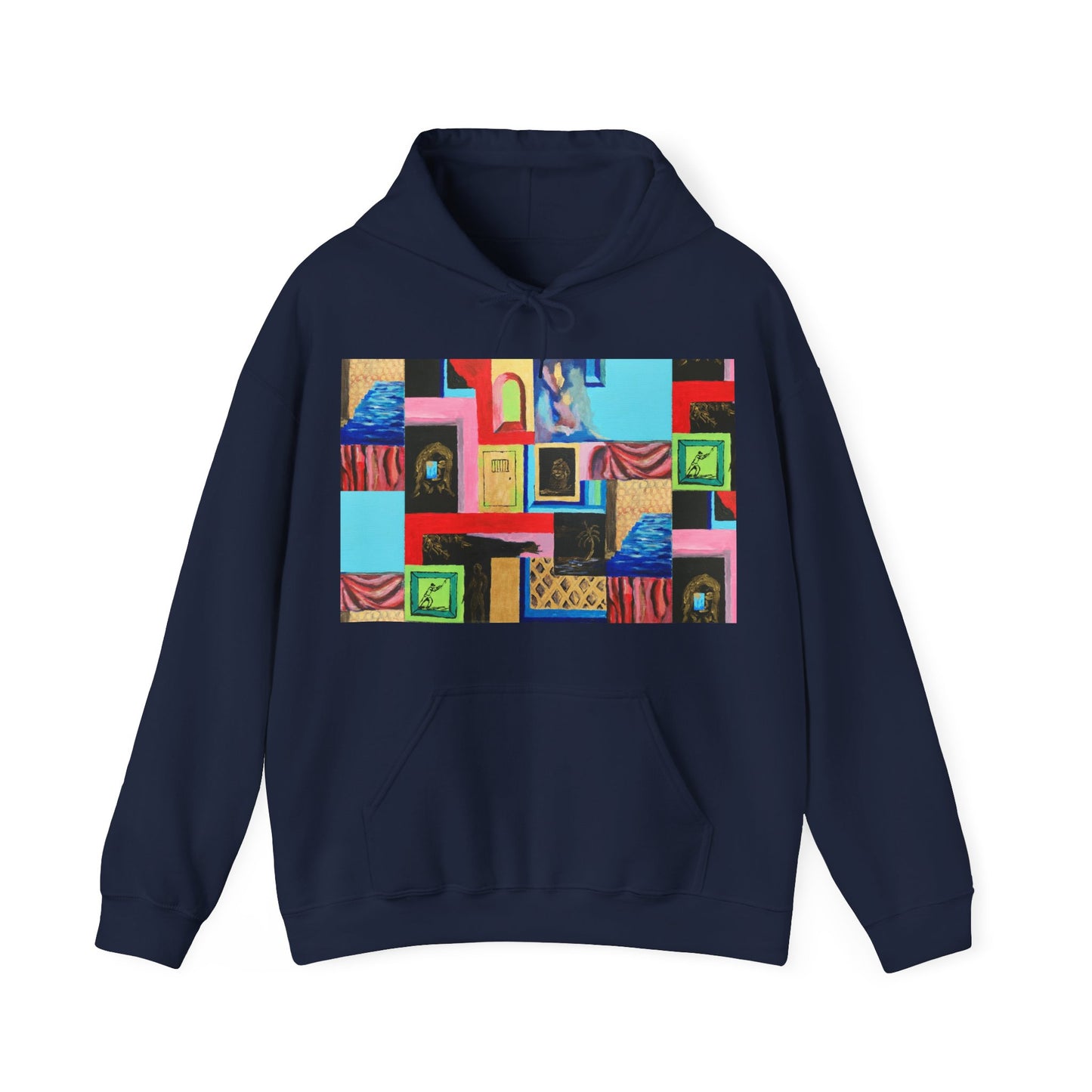 Efe Abstract Collage Hoodie — Colorful Retro Frames Art Sweatshirt