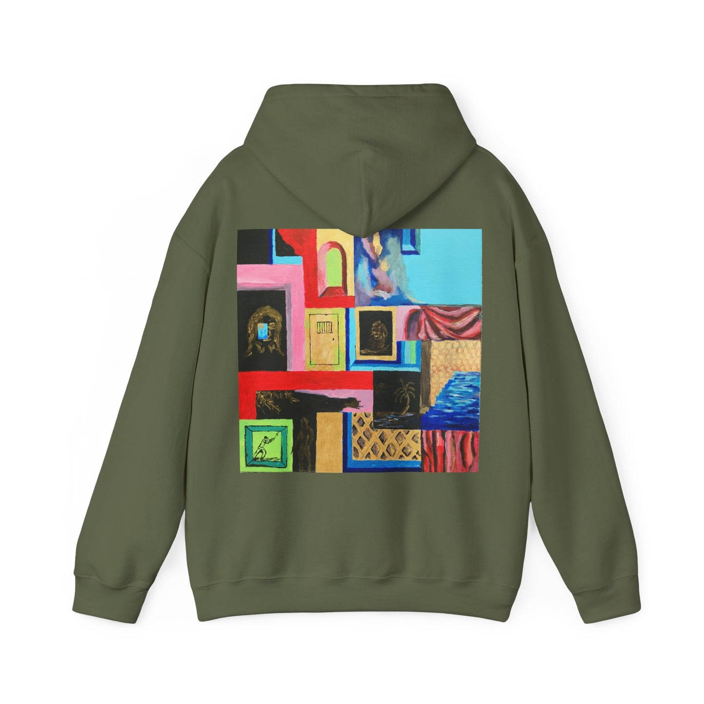 Efe Abstract Collage Hoodie — Colorful Retro Frames Art Sweatshirt