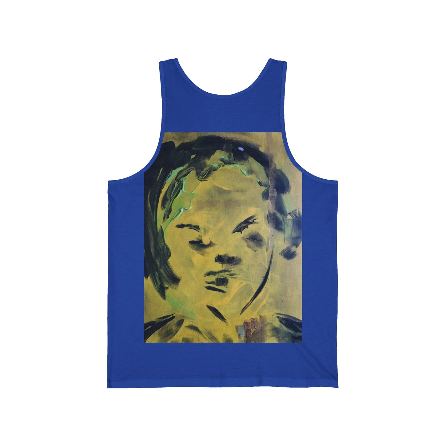 Efe Abstract Face Tank Top — Yellow Green Expressionist Portrait Graphic Tank