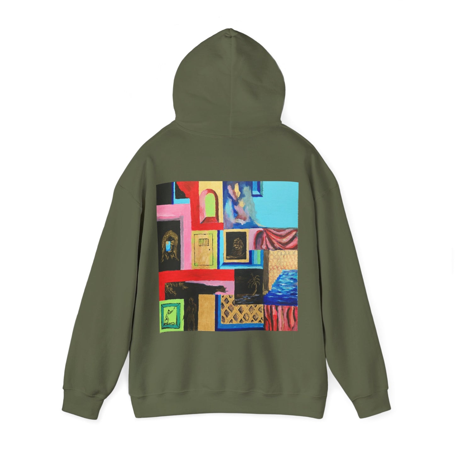 Efe Abstract Collage Hoodie — Colorful Retro Frames Art Sweatshirt