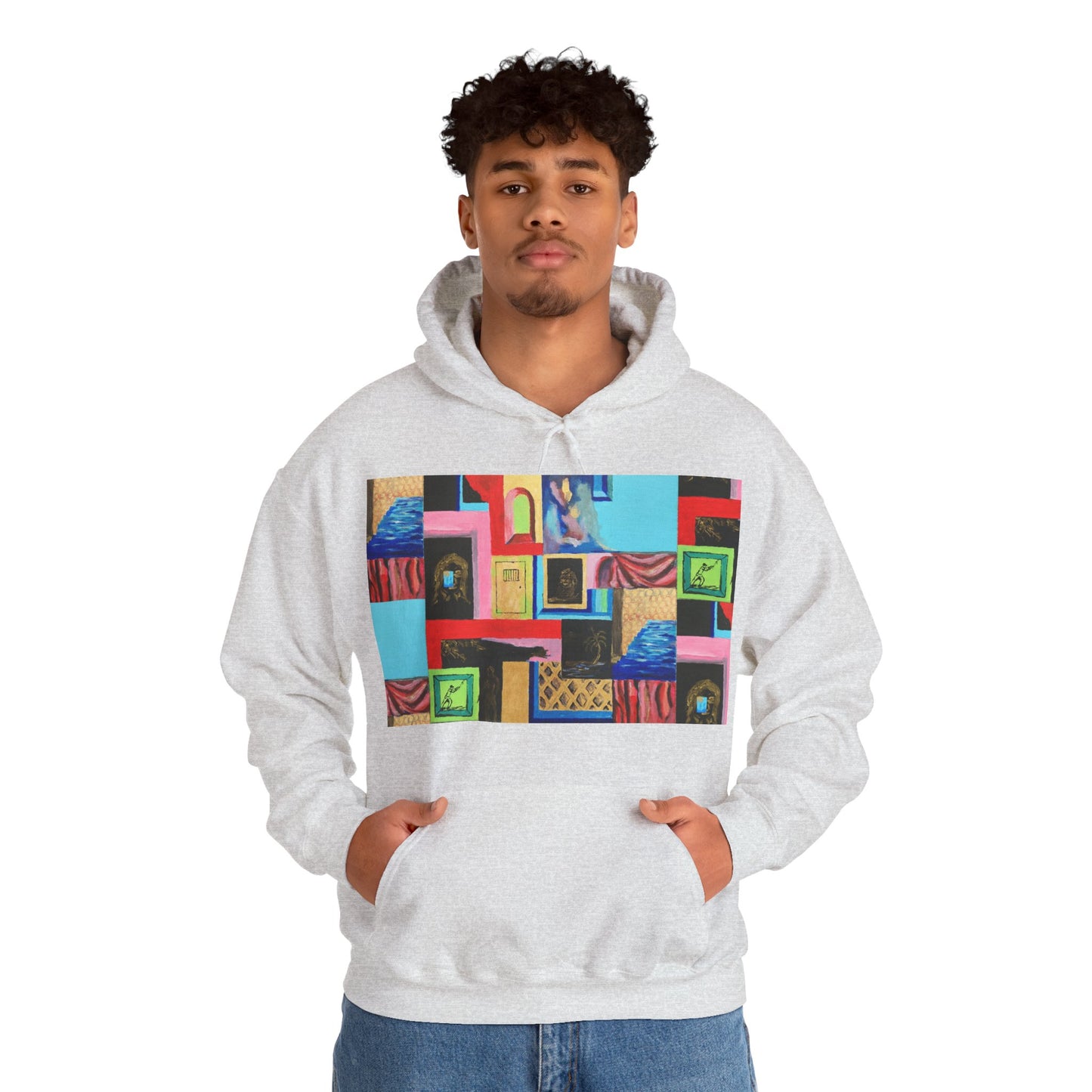 Efe Abstract Collage Hoodie — Colorful Retro Frames Art Sweatshirt