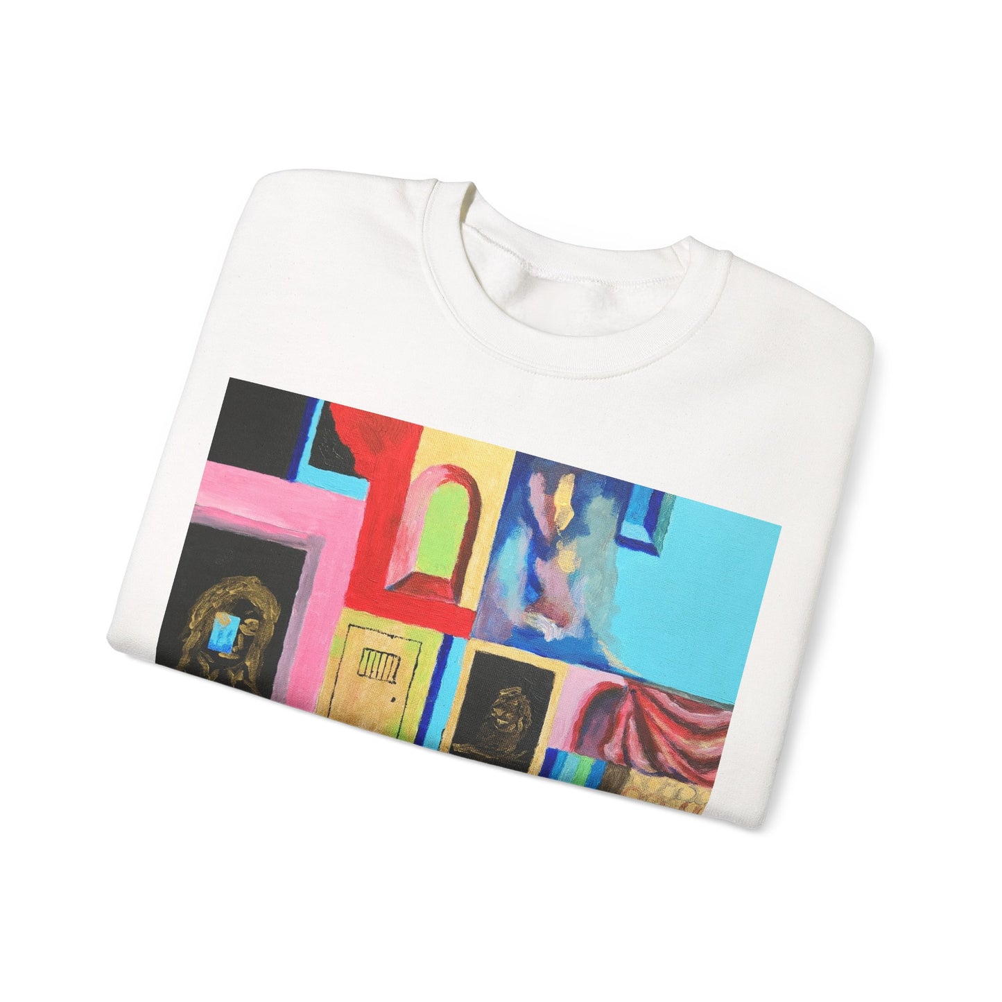 Abstract Gallery Crewneck Sweatshirt — Colorful Collage Art Print