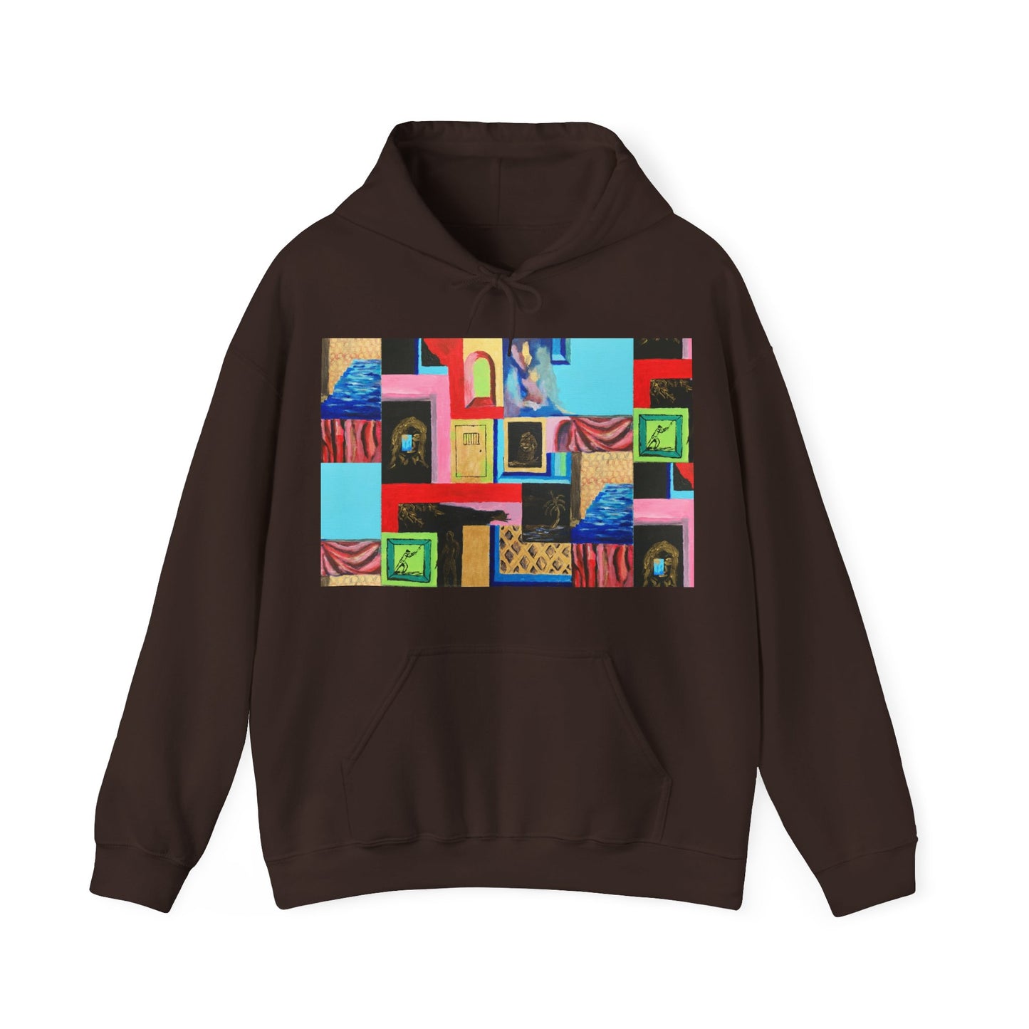 Efe Abstract Collage Hoodie — Colorful Retro Frames Art Sweatshirt