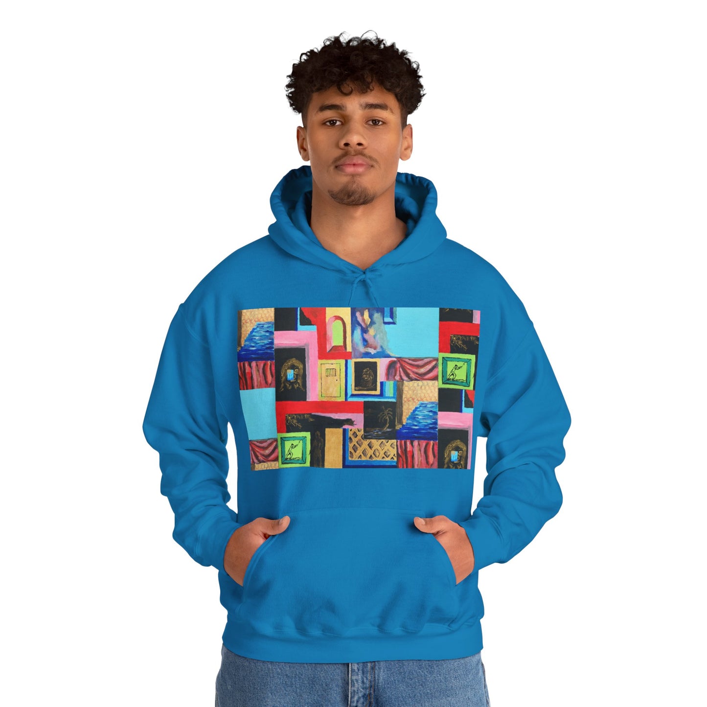 Efe Abstract Collage Hoodie — Colorful Retro Frames Art Sweatshirt