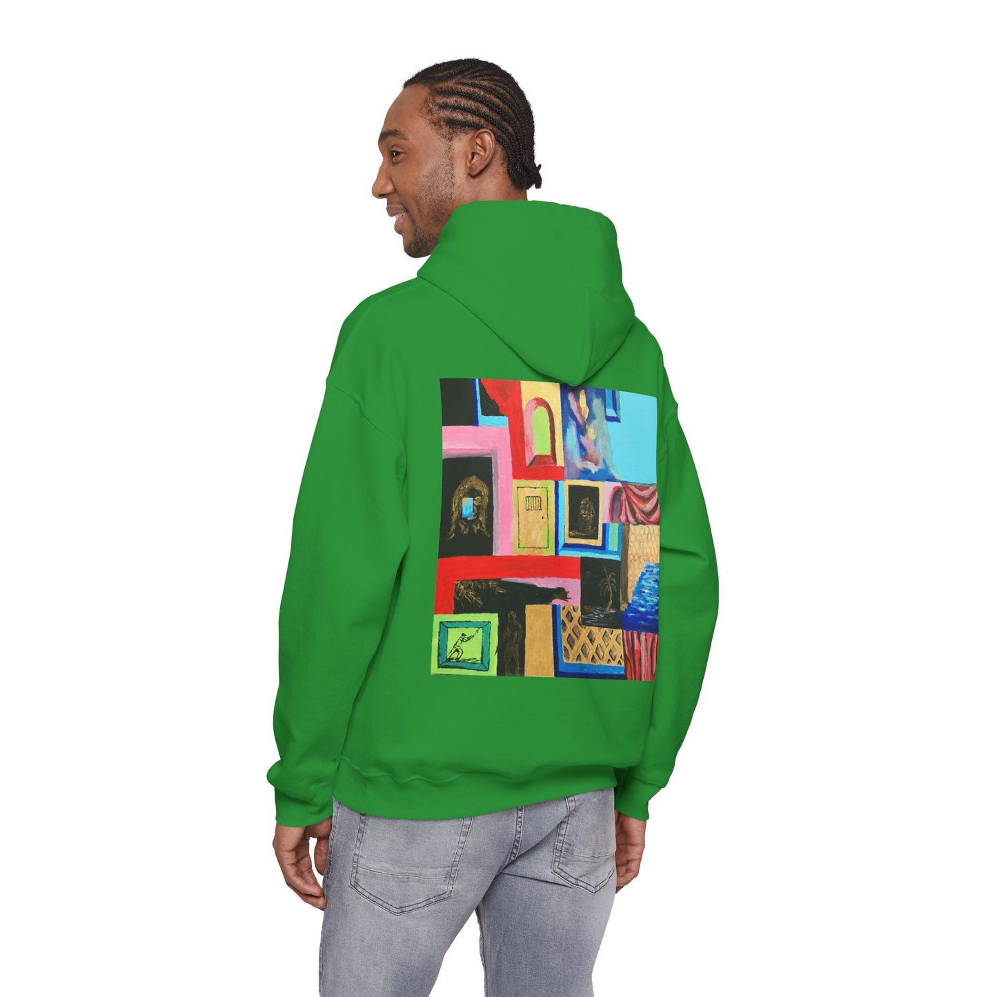 Efe Abstract Collage Hoodie — Colorful Retro Frames Art Sweatshirt