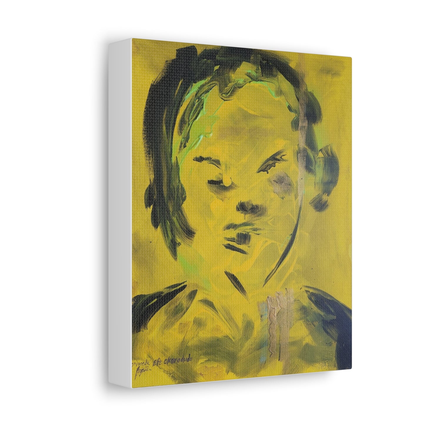 Efe open edition Art print on  Stretched Canvas - Bold Yellow Portrait for Wall Decor