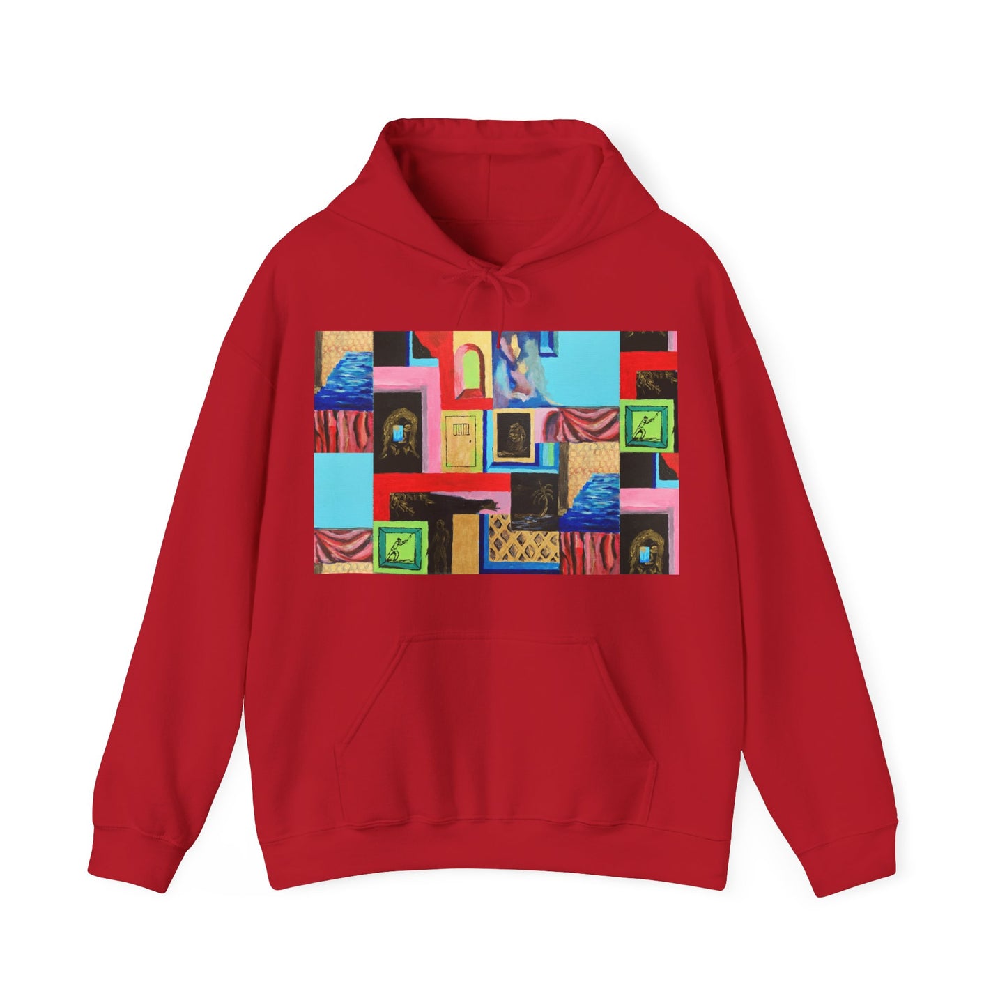 Efe Abstract Collage Hoodie — Colorful Retro Frames Art Sweatshirt