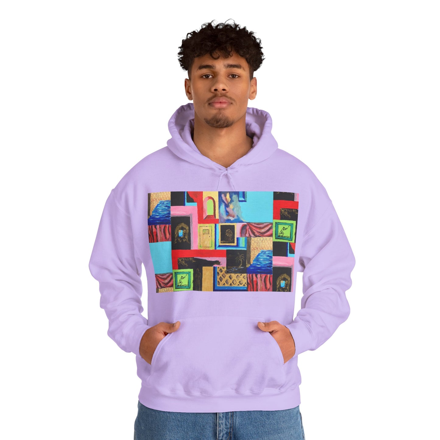 Efe Abstract Collage Hoodie — Colorful Retro Frames Art Sweatshirt