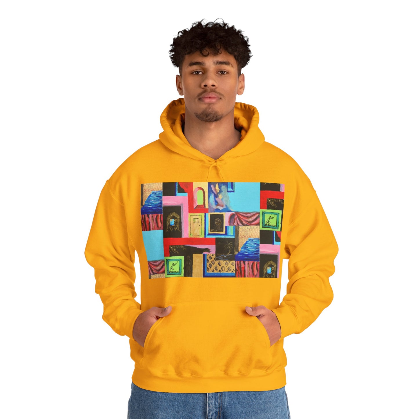 Efe Abstract Collage Hoodie — Colorful Retro Frames Art Sweatshirt