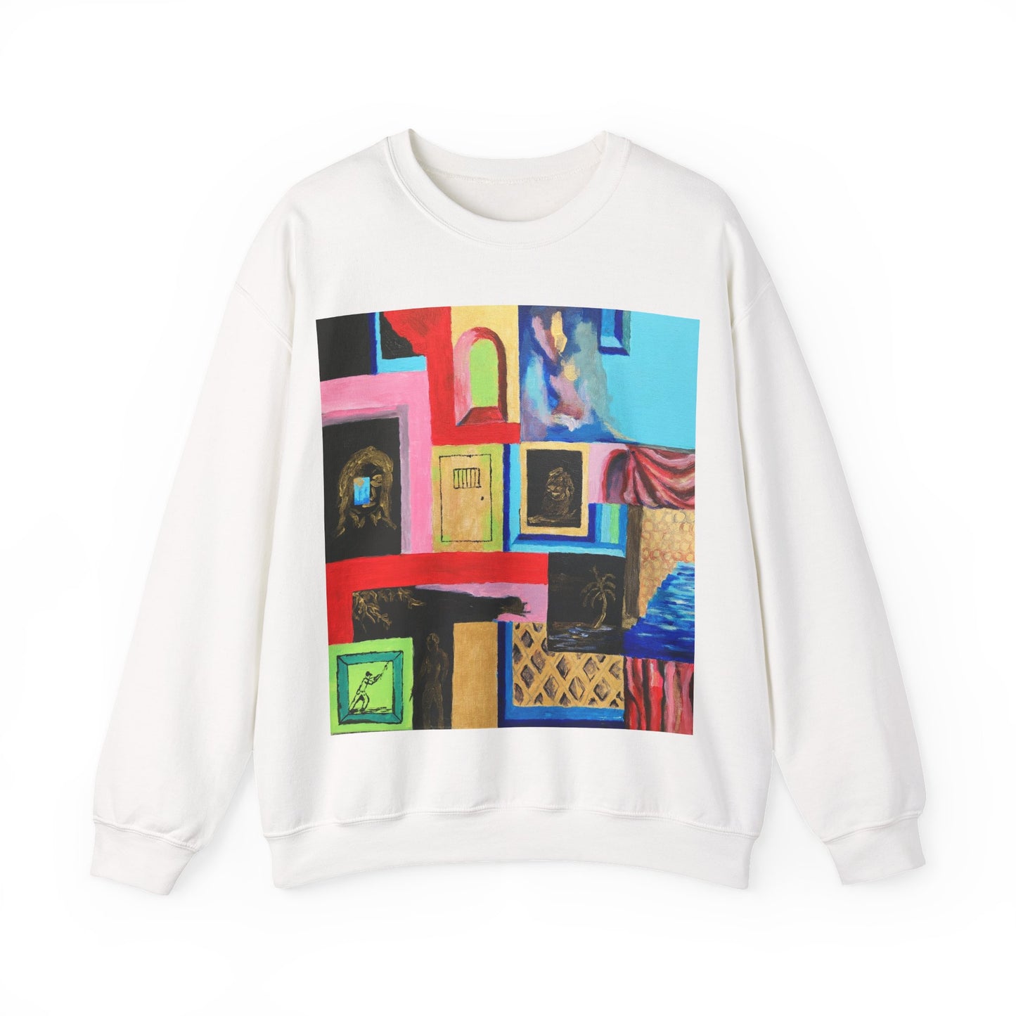 Abstract Gallery Crewneck Sweatshirt — Colorful Collage Art Print