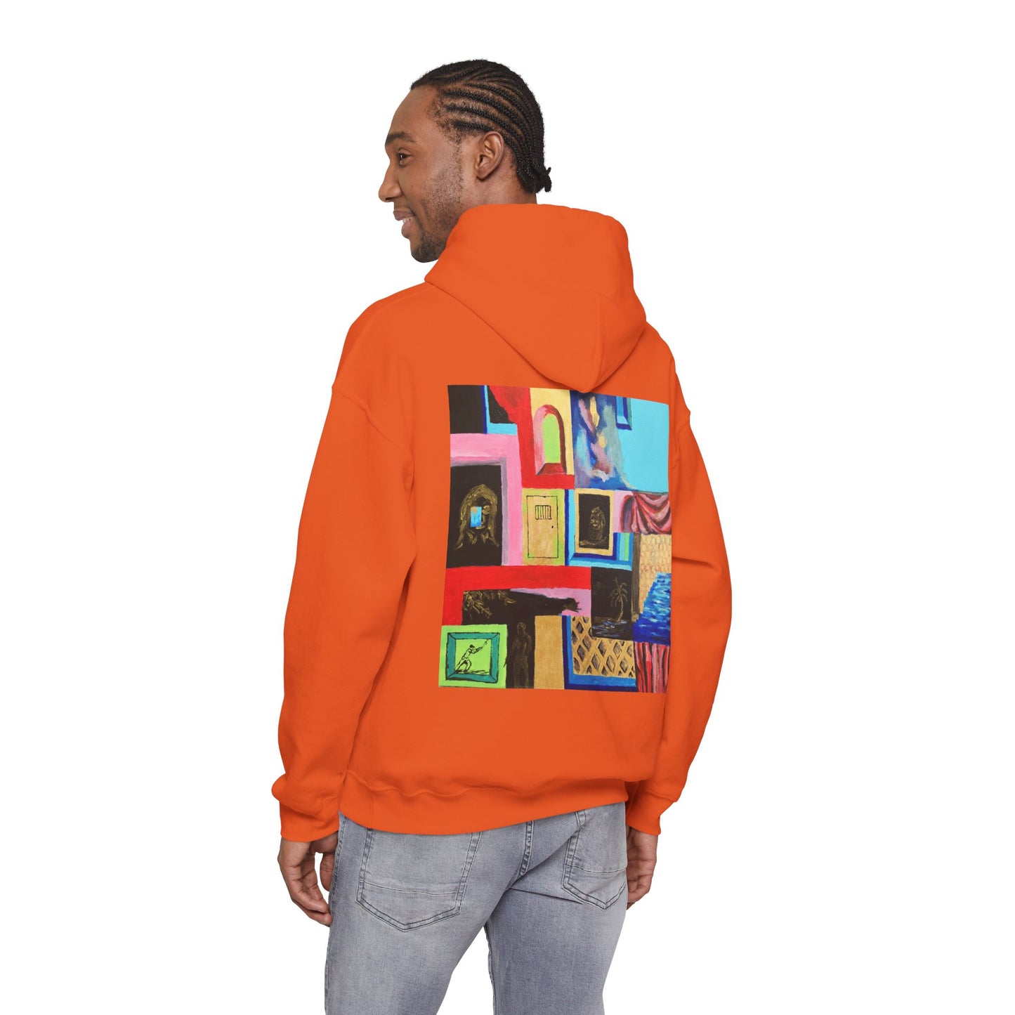Efe Abstract Collage Hoodie — Colorful Retro Frames Art Sweatshirt
