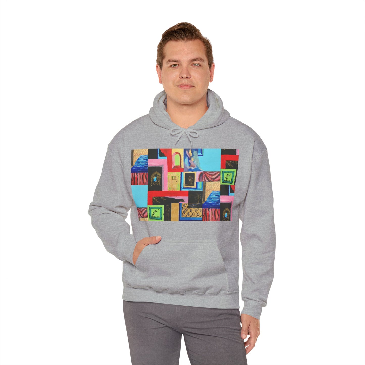Efe Abstract Collage Hoodie — Colorful Retro Frames Art Sweatshirt
