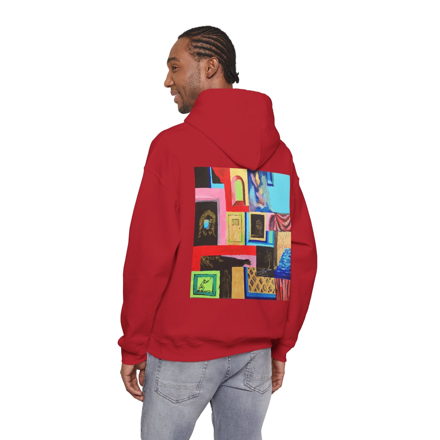 Efe Abstract Collage Hoodie — Colorful Retro Frames Art Sweatshirt