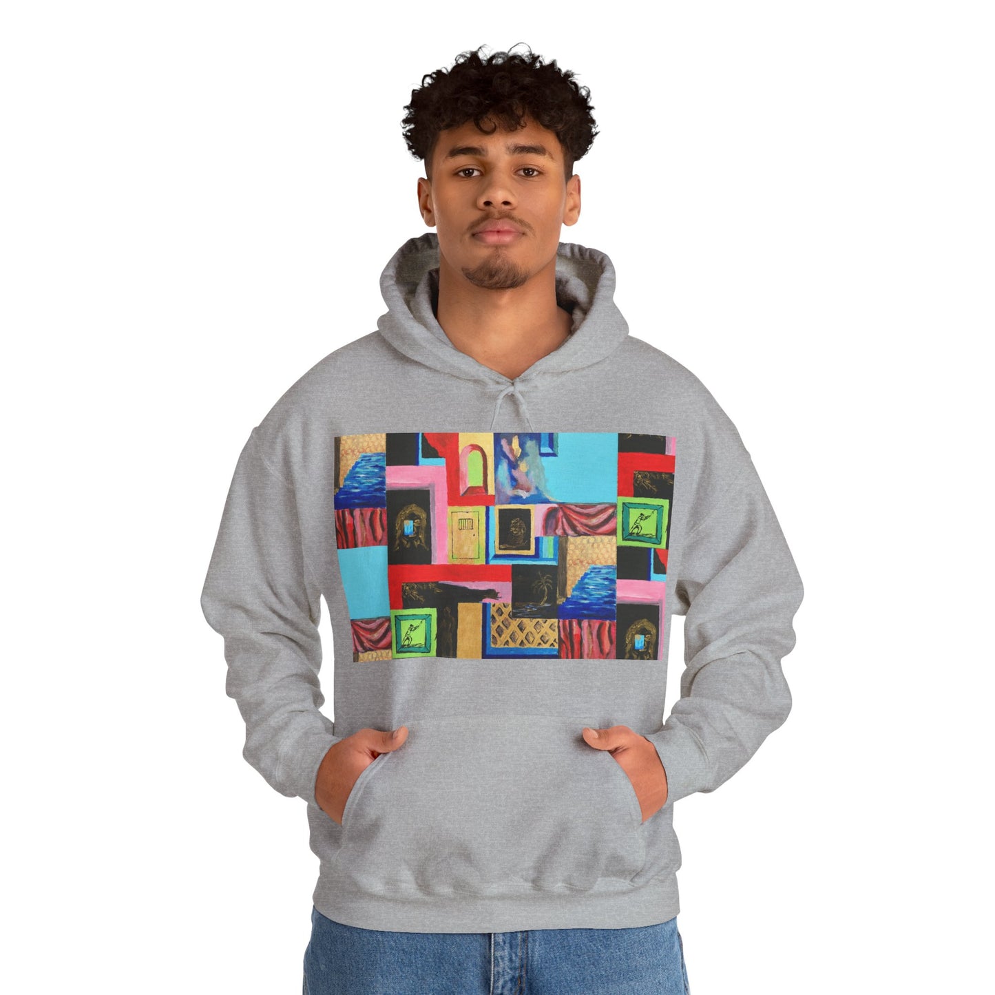 Efe Abstract Collage Hoodie — Colorful Retro Frames Art Sweatshirt