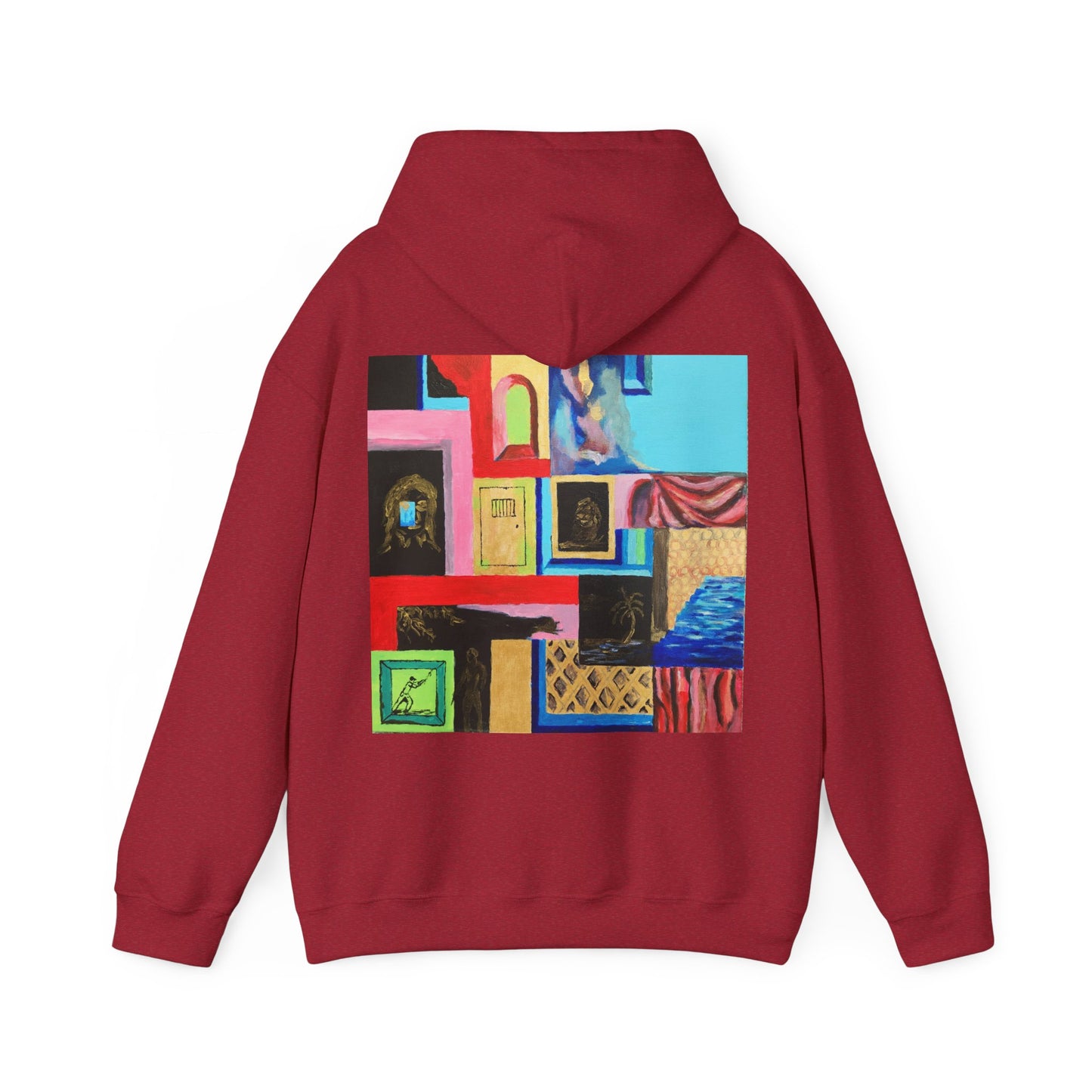 Efe Abstract Collage Hoodie — Colorful Retro Frames Art Sweatshirt