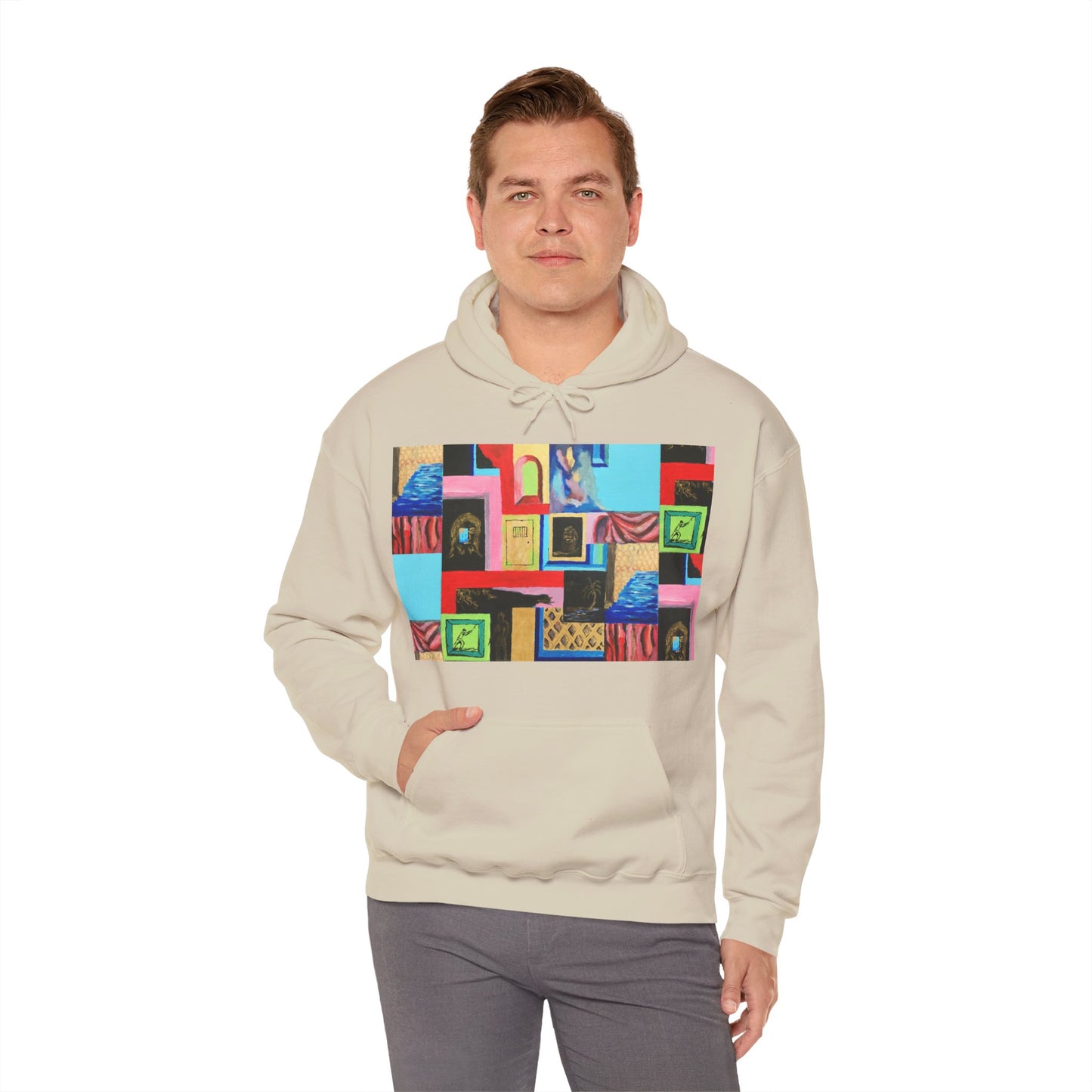 Efe Abstract Collage Hoodie — Colorful Retro Frames Art Sweatshirt
