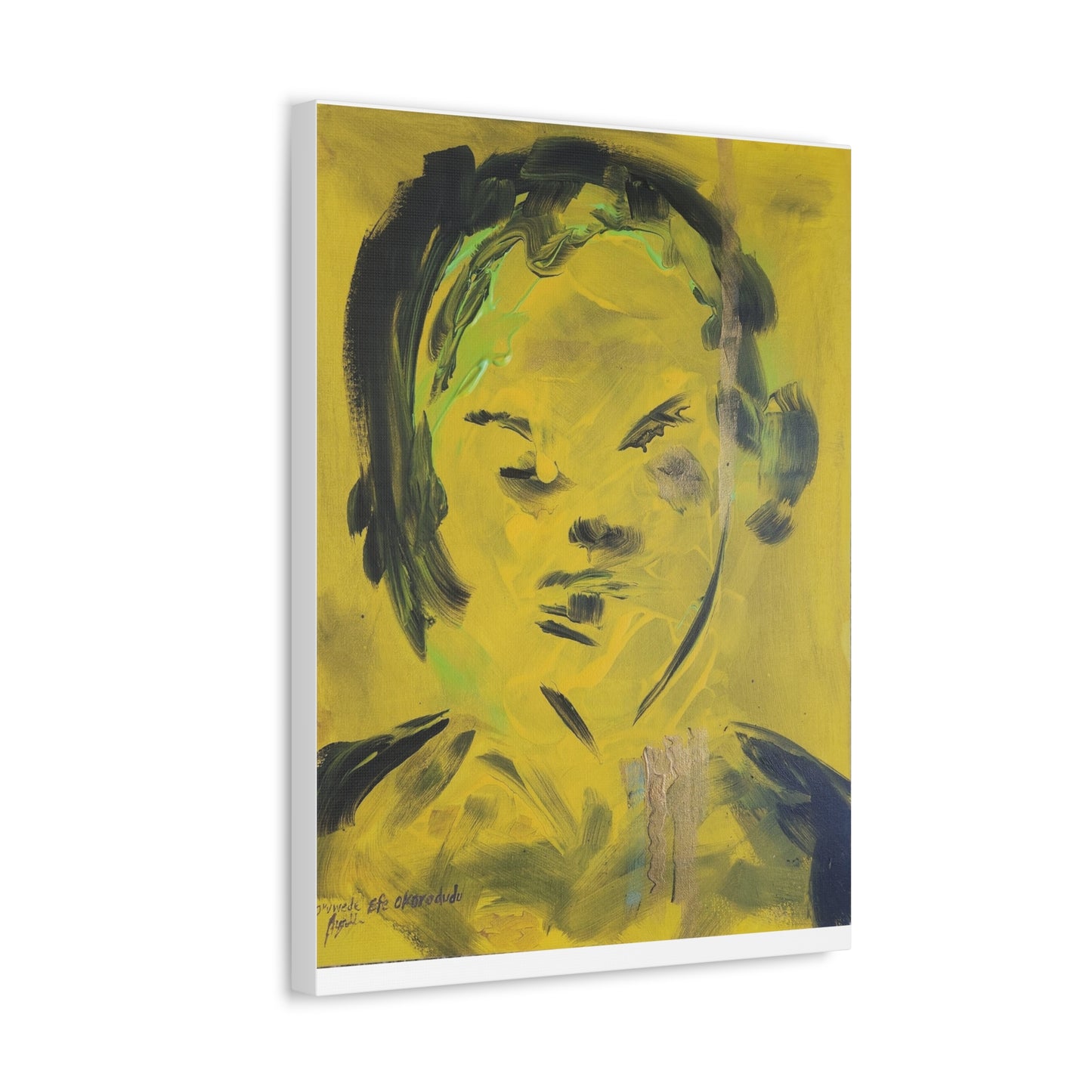 Efe open edition Art print on  Stretched Canvas - Bold Yellow Portrait for Wall Decor