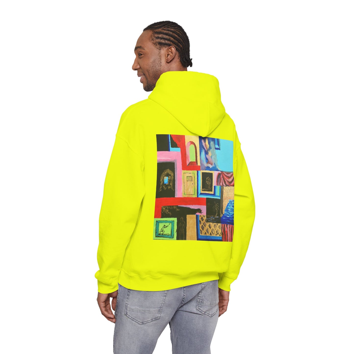Efe Abstract Collage Hoodie — Colorful Retro Frames Art Sweatshirt