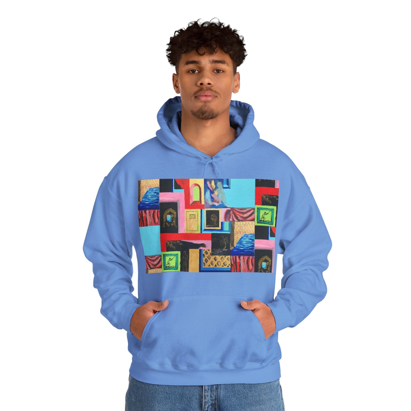 Efe Abstract Collage Hoodie — Colorful Retro Frames Art Sweatshirt