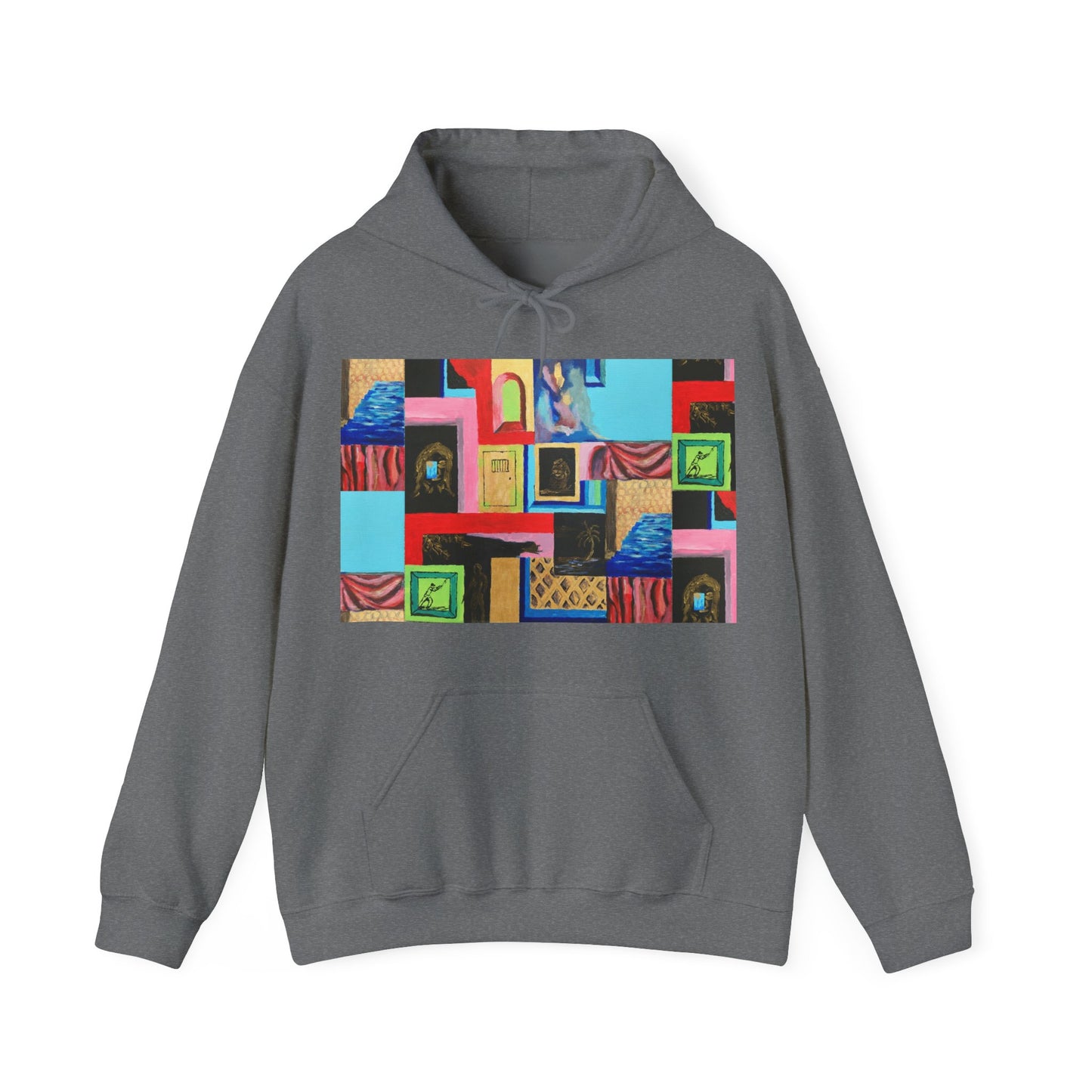 Efe Abstract Collage Hoodie — Colorful Retro Frames Art Sweatshirt