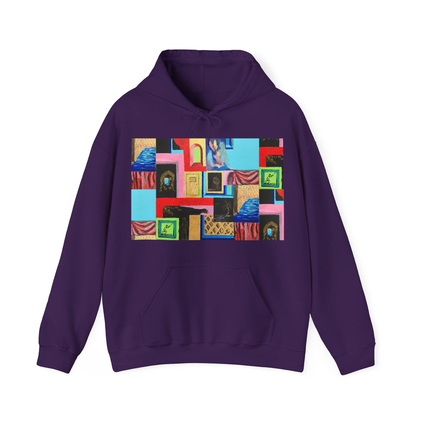 Efe Abstract Collage Hoodie — Colorful Retro Frames Art Sweatshirt