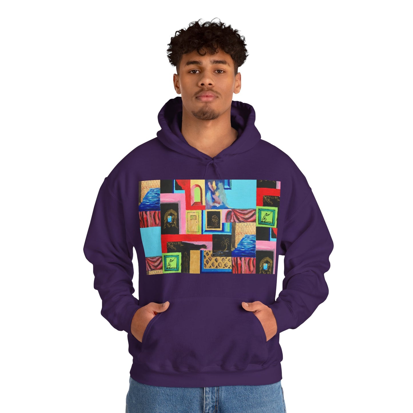 Efe Abstract Collage Hoodie — Colorful Retro Frames Art Sweatshirt