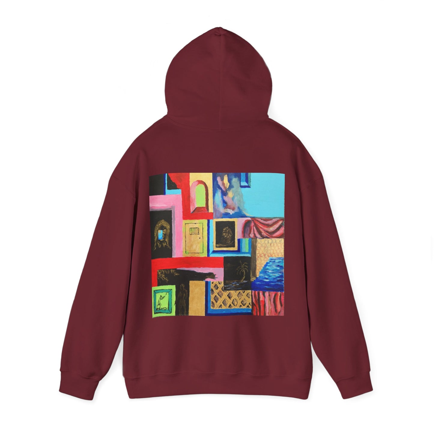 Efe Abstract Collage Hoodie — Colorful Retro Frames Art Sweatshirt