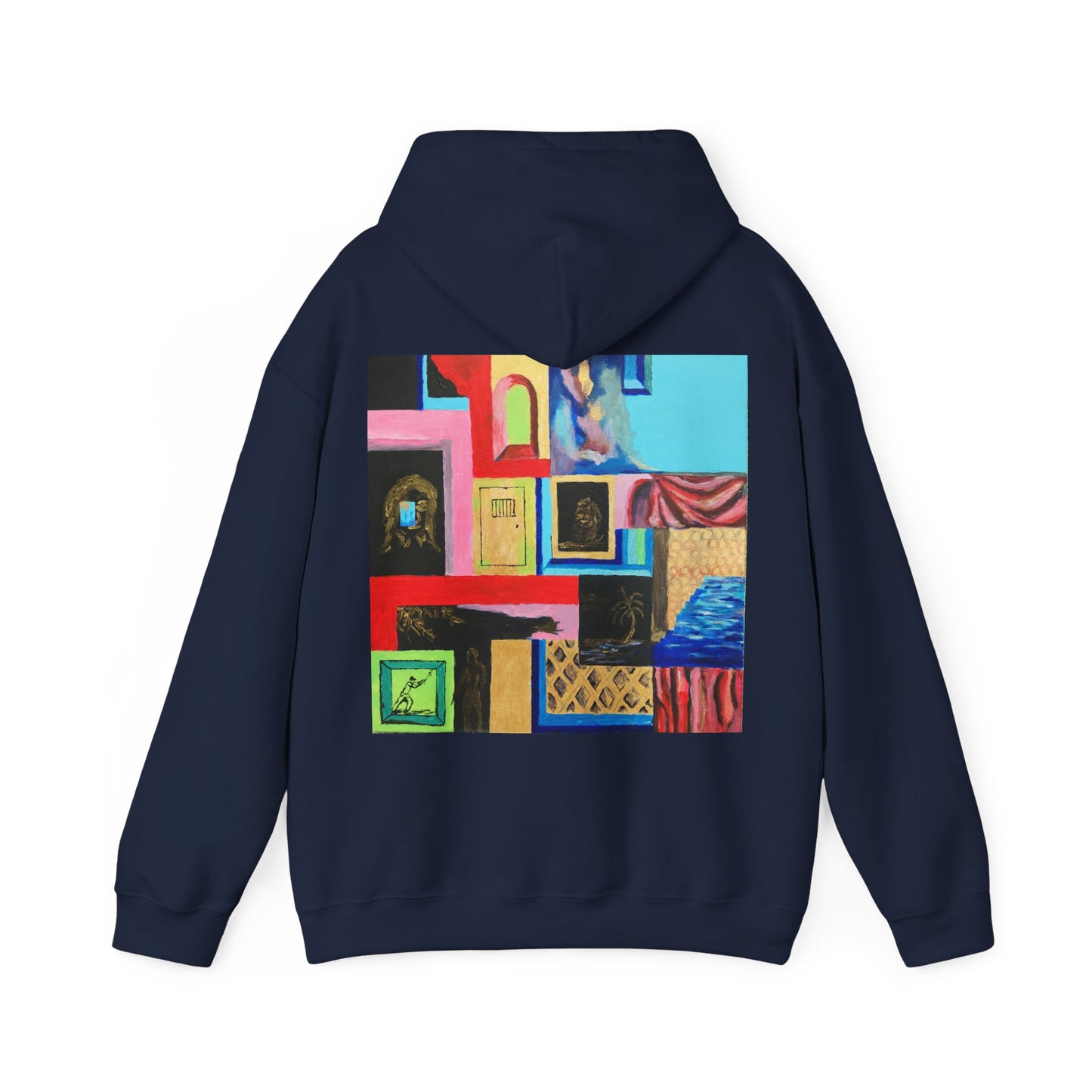 Efe Abstract Collage Hoodie — Colorful Retro Frames Art Sweatshirt