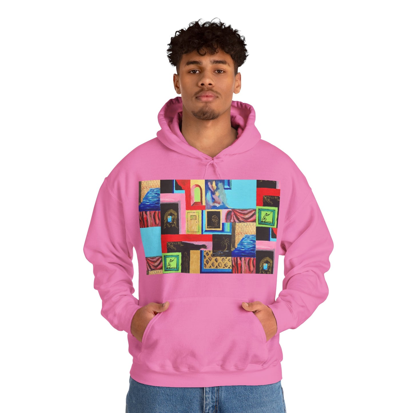 Efe Abstract Collage Hoodie — Colorful Retro Frames Art Sweatshirt