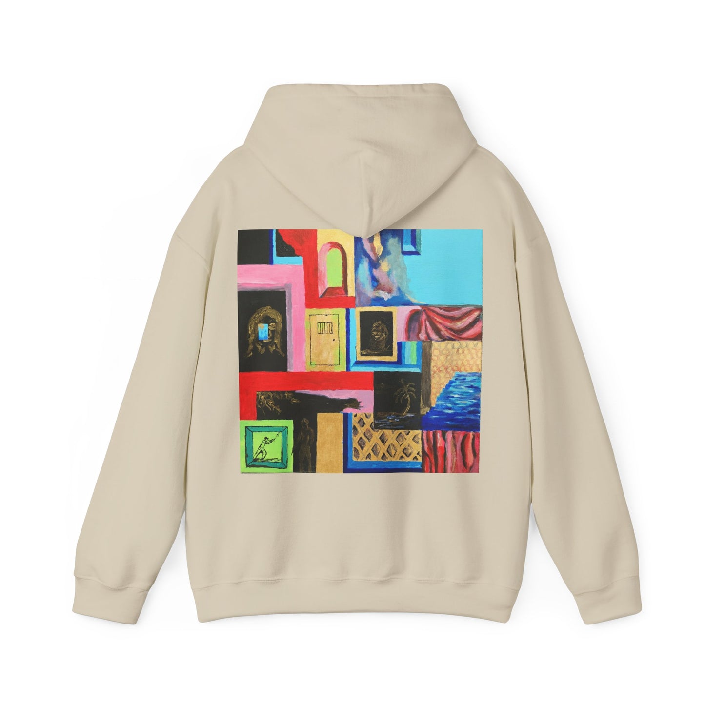 Efe Abstract Collage Hoodie — Colorful Retro Frames Art Sweatshirt