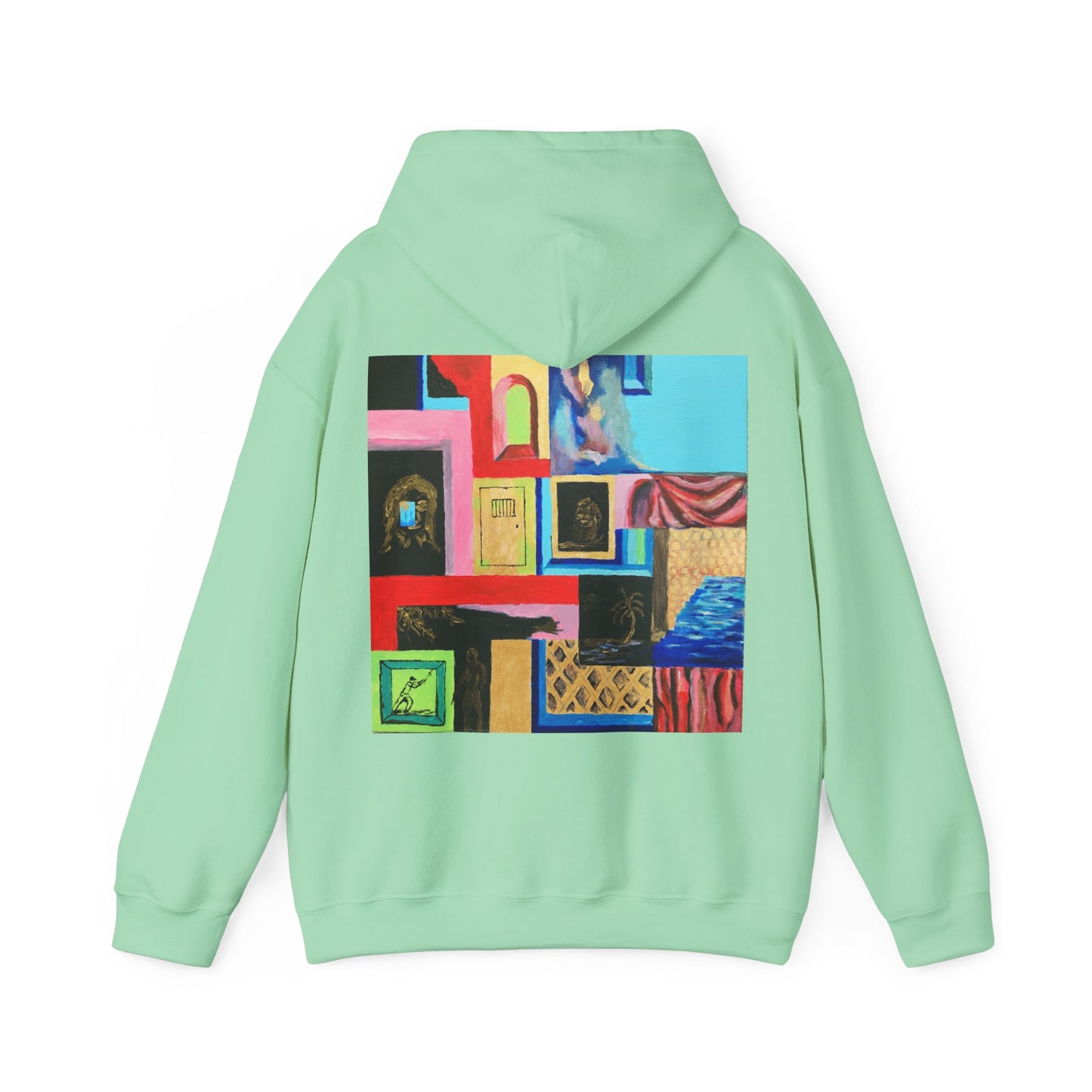 Efe Abstract Collage Hoodie — Colorful Retro Frames Art Sweatshirt