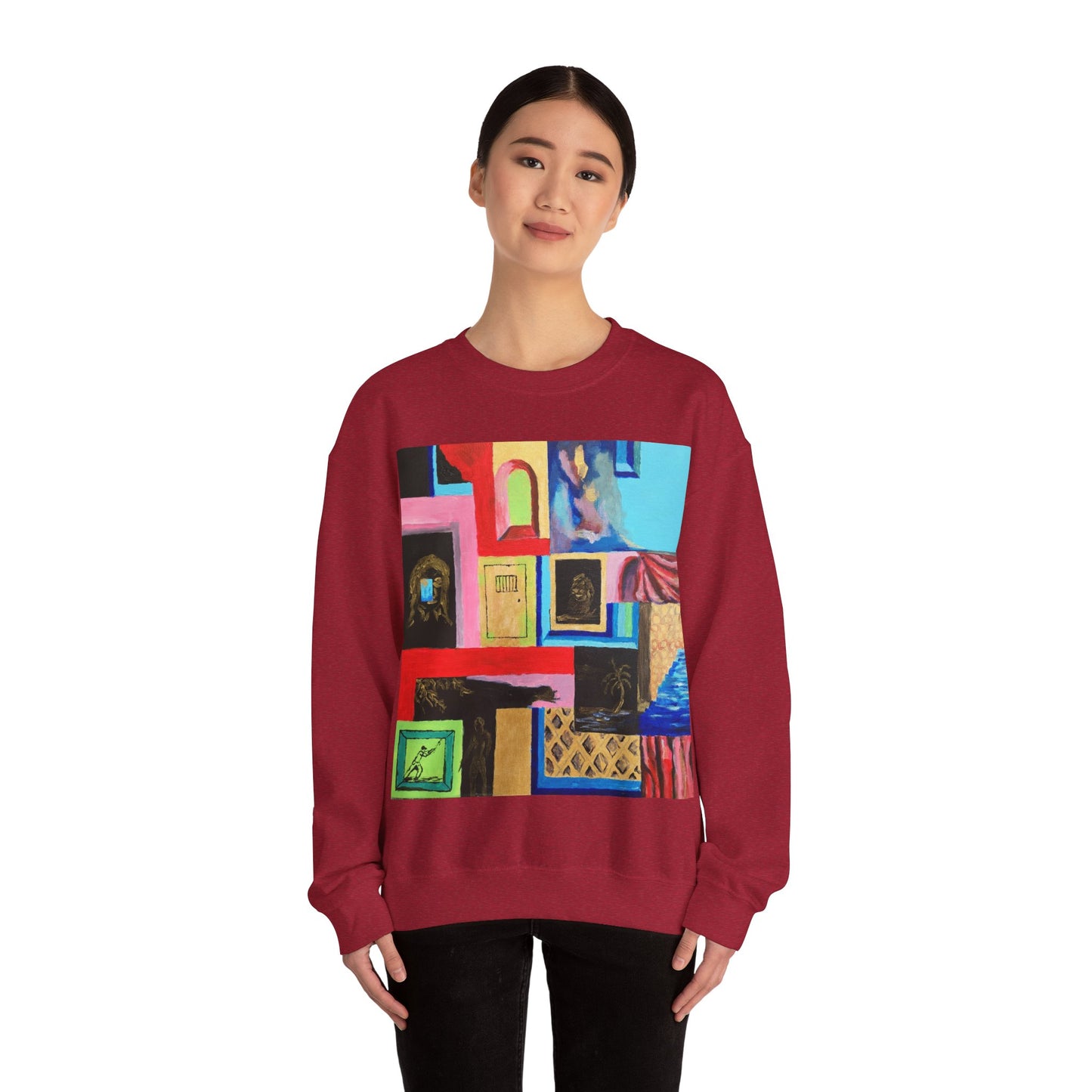 Abstract Gallery Crewneck Sweatshirt — Colorful Collage Art Print