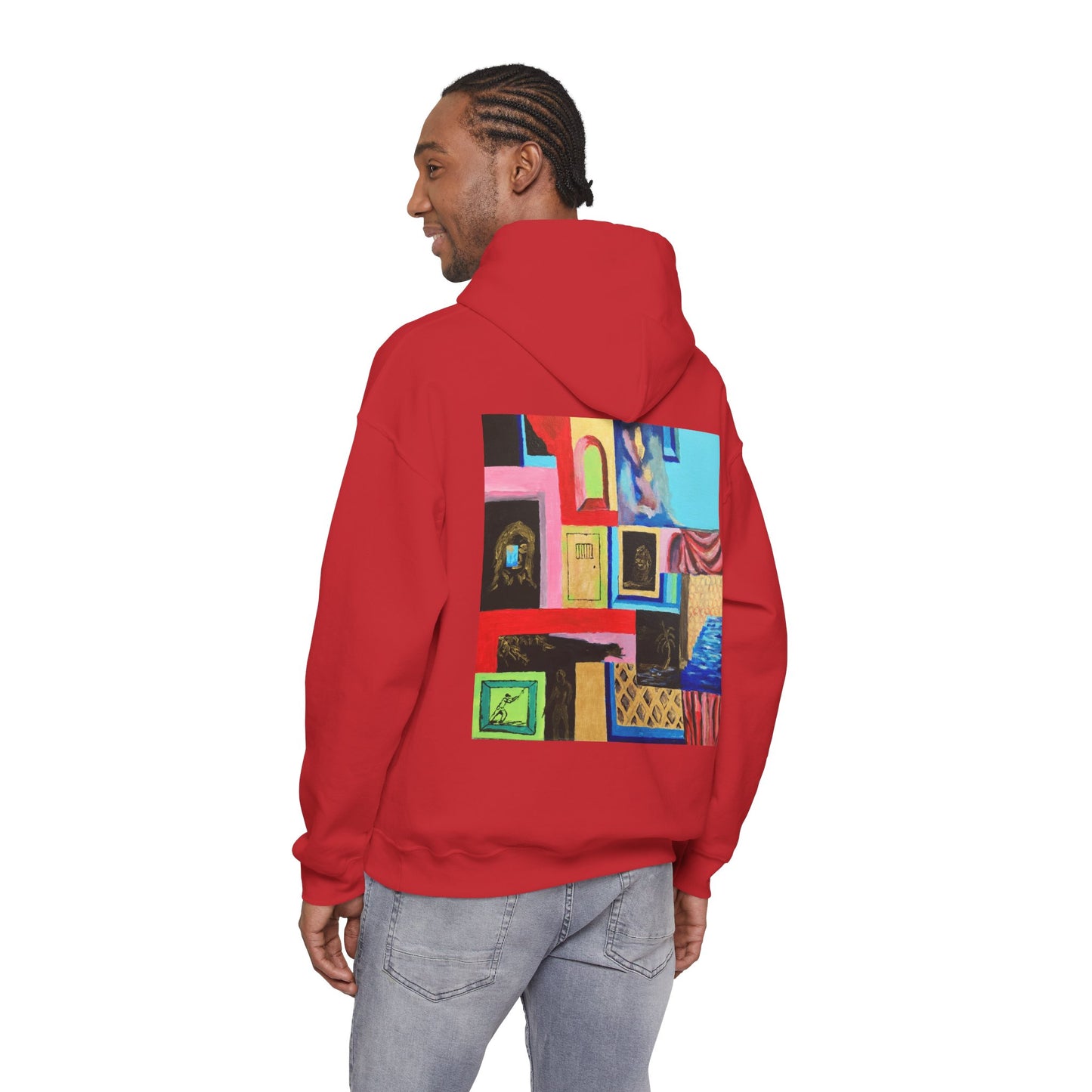 Efe Abstract Collage Hoodie — Colorful Retro Frames Art Sweatshirt