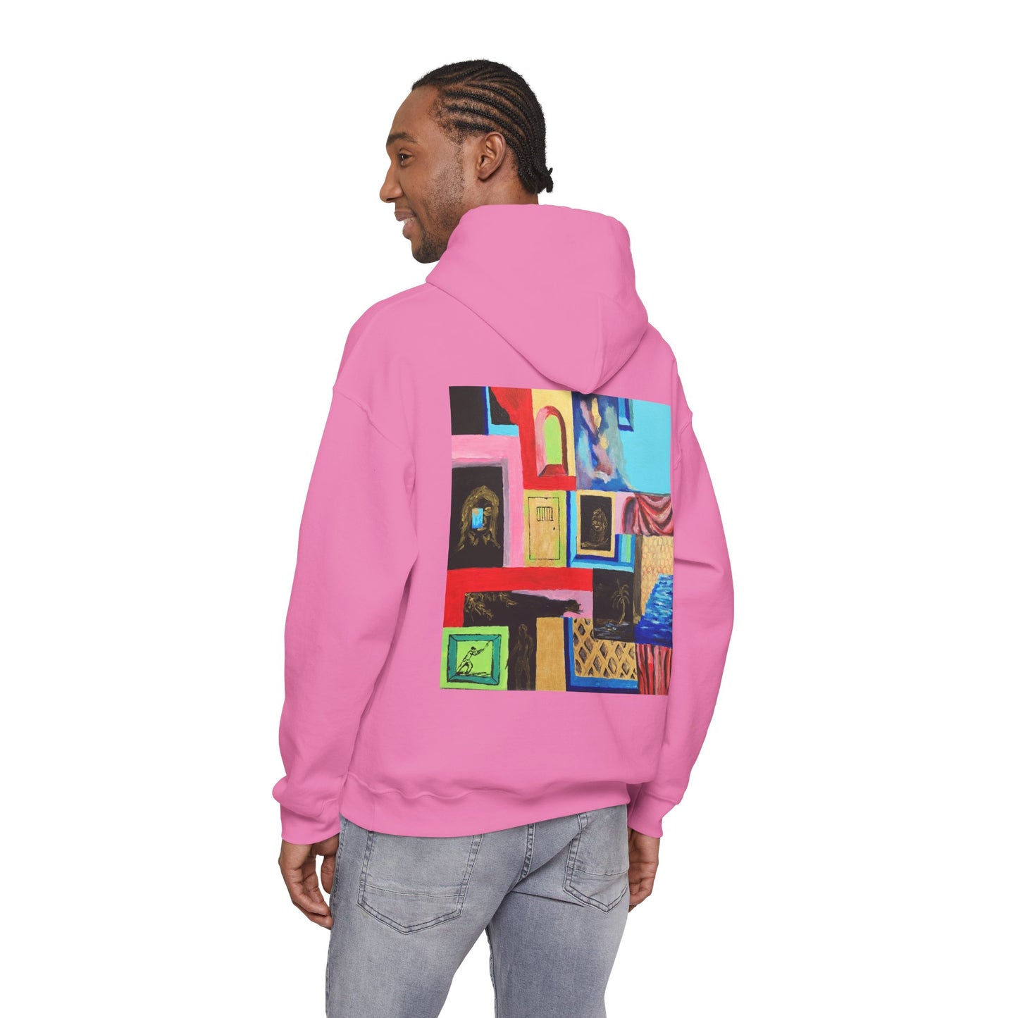 Efe Abstract Collage Hoodie — Colorful Retro Frames Art Sweatshirt