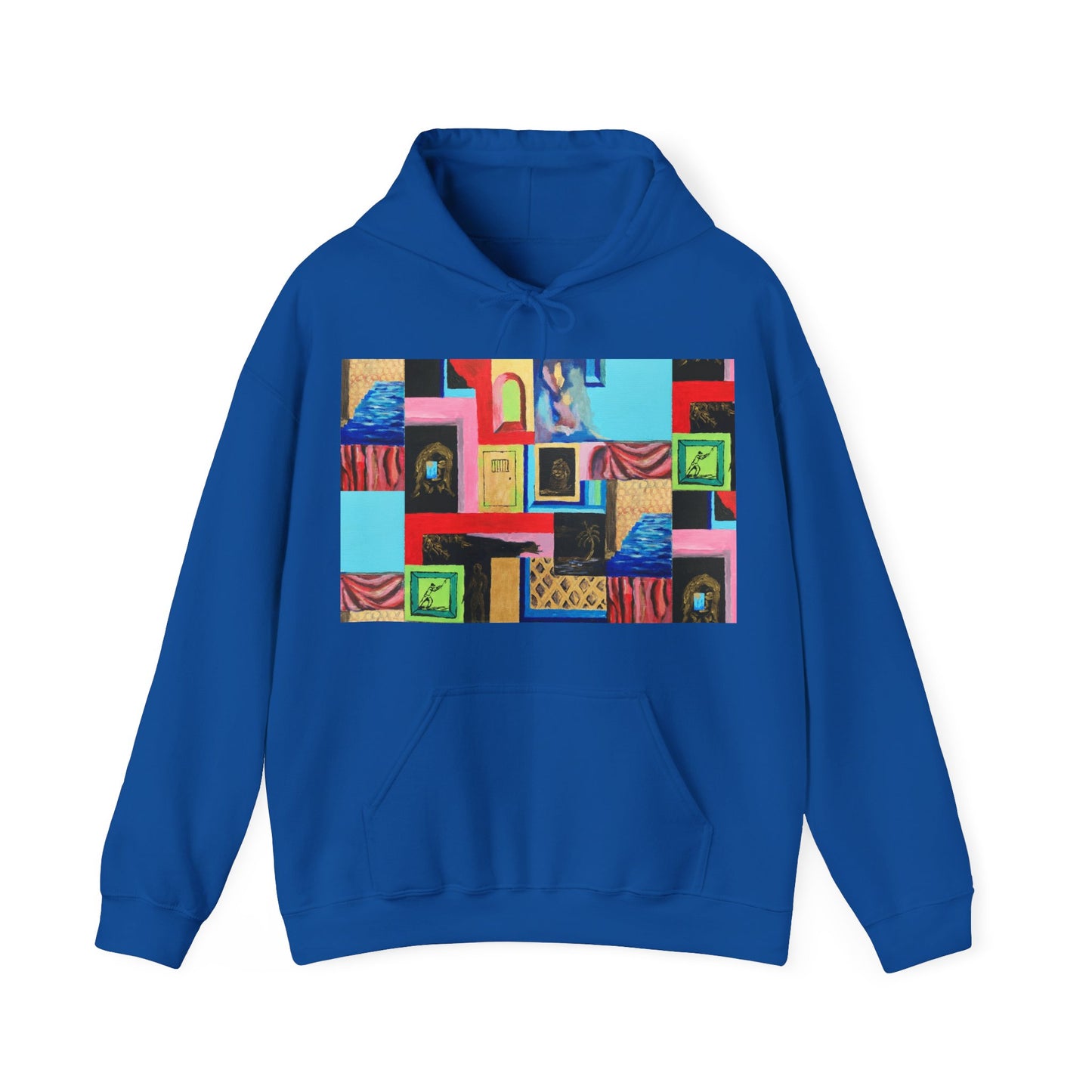 Efe Abstract Collage Hoodie — Colorful Retro Frames Art Sweatshirt
