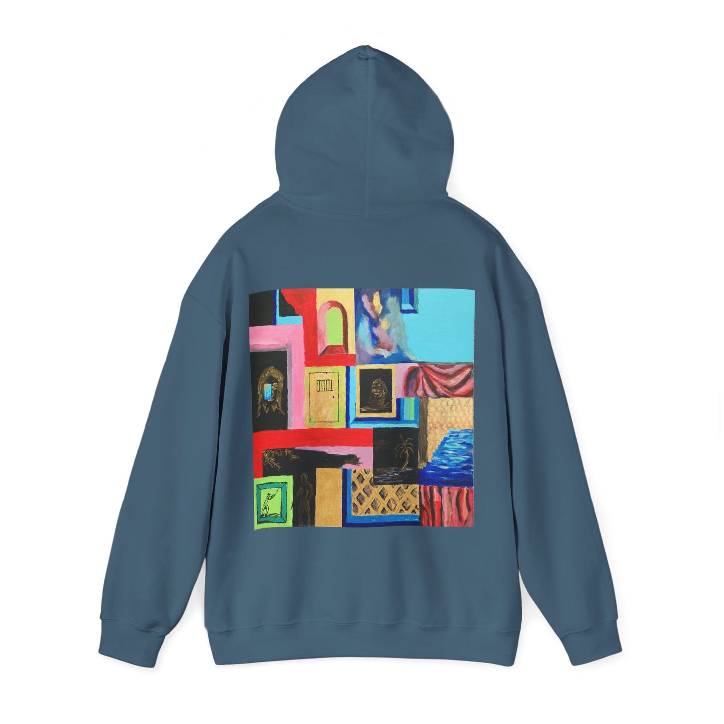 Efe Abstract Collage Hoodie — Colorful Retro Frames Art Sweatshirt