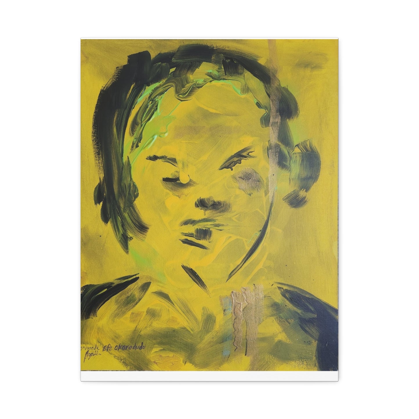 Efe open edition Art print on  Stretched Canvas - Bold Yellow Portrait for Wall Decor