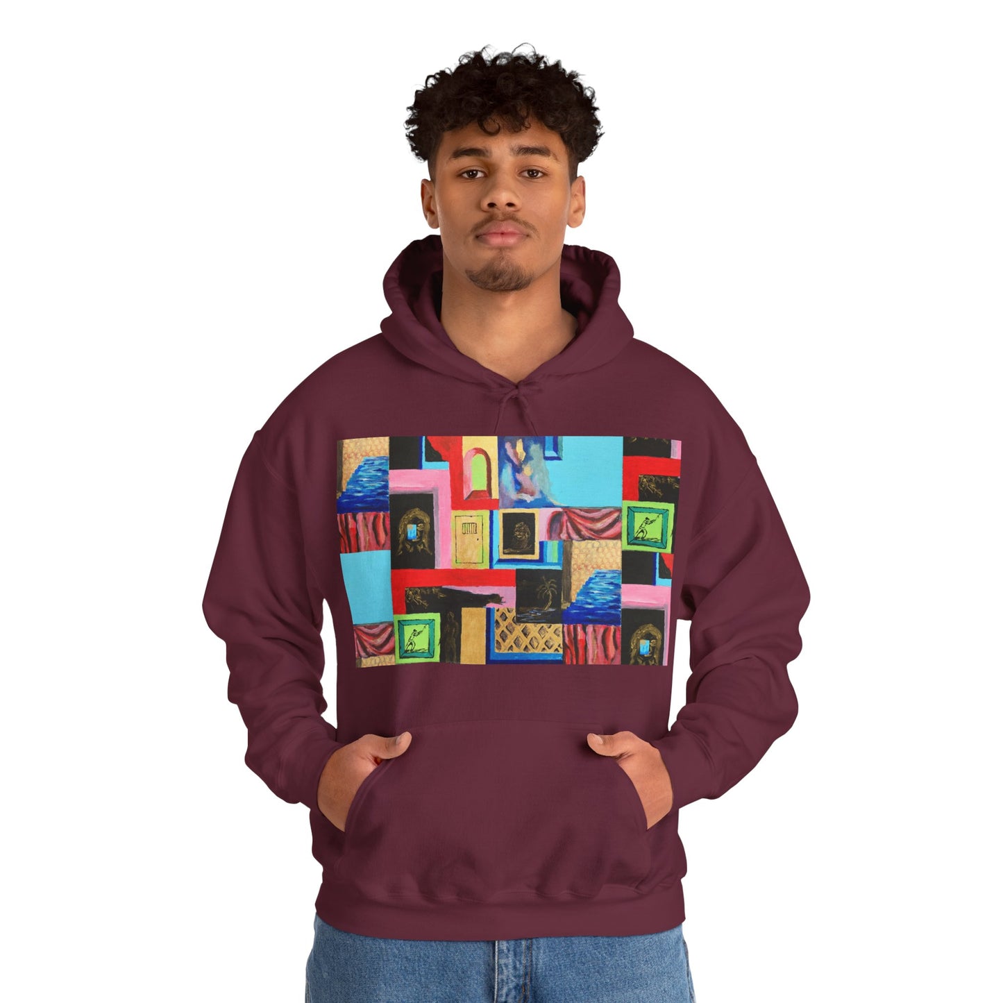 Efe Abstract Collage Hoodie — Colorful Retro Frames Art Sweatshirt